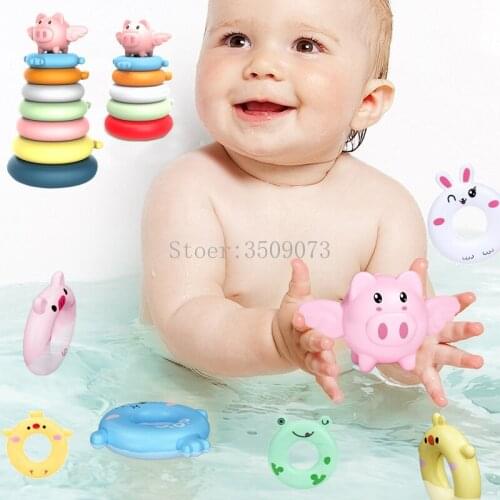 Bath Toys Rainbow Tower Stacking Cup Toys Colorful Baby Early Educational Intelligence Boat-shaped Stacked Cup Folding Tower Toy