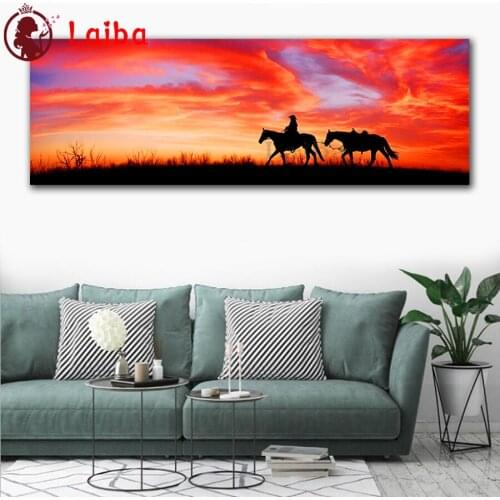 Cowboy And Horse 5d DIY Diamond Painting red cloud Full Square Round Diamond Embroidery sale Cross Stitch large crystal painting