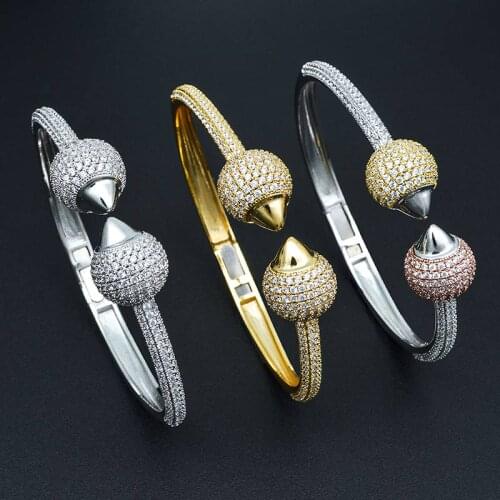 MoonTree Luxury Big Ball Cubic Zircon 3Tone Color Bangle Ring Set Fashion Jewelry Sets Women Brand Bijoux Wide Bangle Ring Sets