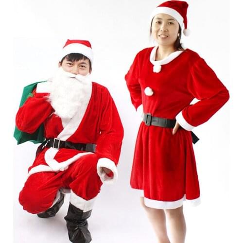 Santa Claus costume men and women children dress up gold velvet Christmas clothes costume Christmas show