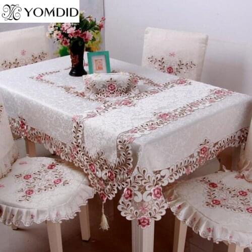 Embroidered Floral Lace Tablecloth Europe Style Edge Dustproof Table Cloth for Wedding Home Party Table Cloths High Quality