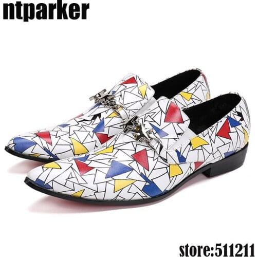 Summer men loafers Shoes slip on mens italian Style leather shoes mixed colors print mens shoes flats size12