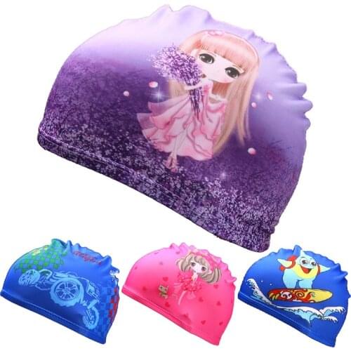Hot Summer Swimming Caps Children Lovely Cartoon High Elastic Fabric Kids Cute Animals Protect Ears Boys&Girls Swim Pool Hats