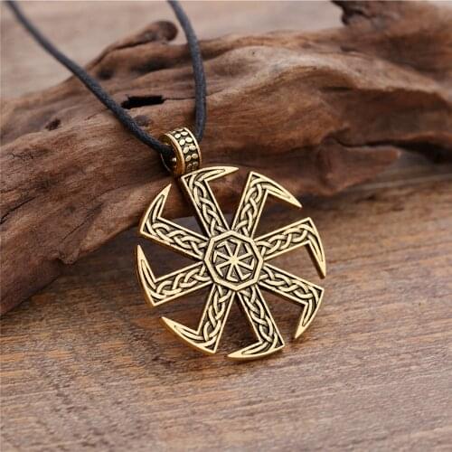 Likegreat Slavic Kolovrat Pendants Necklace for Men Wheel Talisman Amulet Link Chain on The Neck Women Pagan Jewelry Gifts