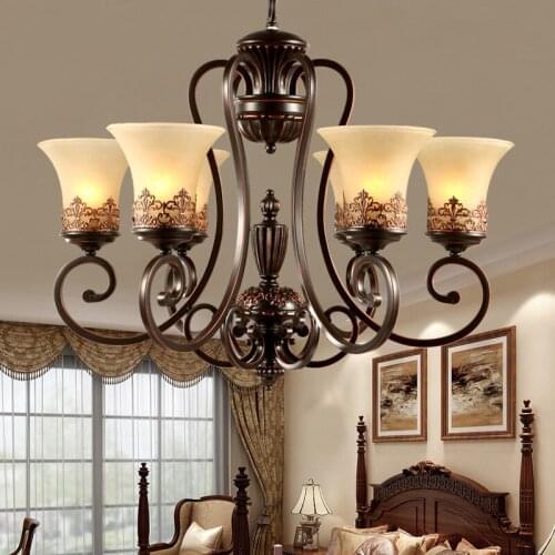 3/5/6/8 arms retro chandelier lighting,glass lampshade wrought iron chandelier living/dining room/bedroom hanging chandelier