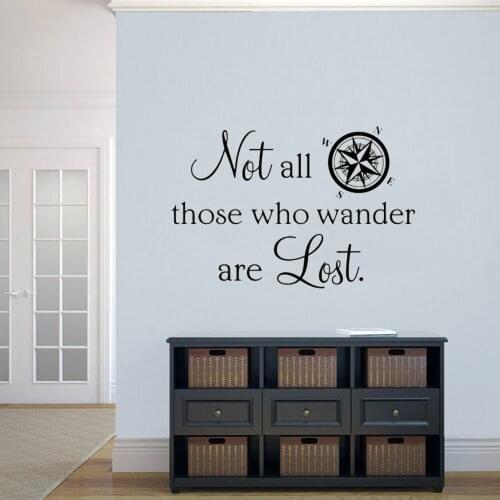 Lettering Wall Decal Not All Who Wander Are Lost Quote Home Decor for Living Room Vinyl Window Stickers Compass Wallpaper Q493