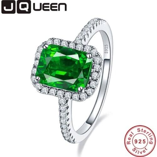 New Emerald Pigeon Engagement Wedding Ring Women Pure Solid 925 Sterling Silver Square Cut Fine Jewely