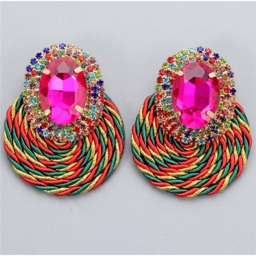 New Colorful Crystal Handmade Round Earrings Statement Fashion Rhinestone Stud Earring Jewelry Accessories For Women Ear Ring