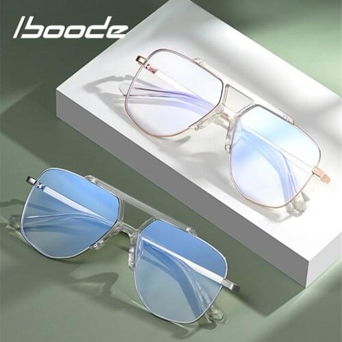 Iboode Polygonal Metal Half Frame Glasses Women Fashion Anti Blue Light Blocking Computer Eyeglasses Men Eyewear Spectacle Frame