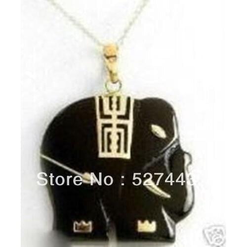 Wholesale free shipping >>Elegant Black stone Elephant Necklace Pendent