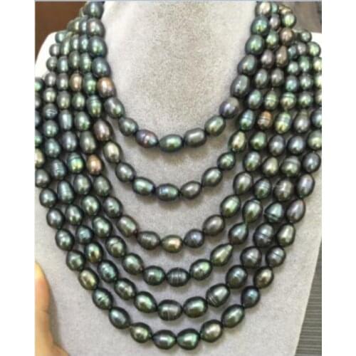12-13 mm natural freshwater black green pearl necklace 60 inch 925silver yellow gold