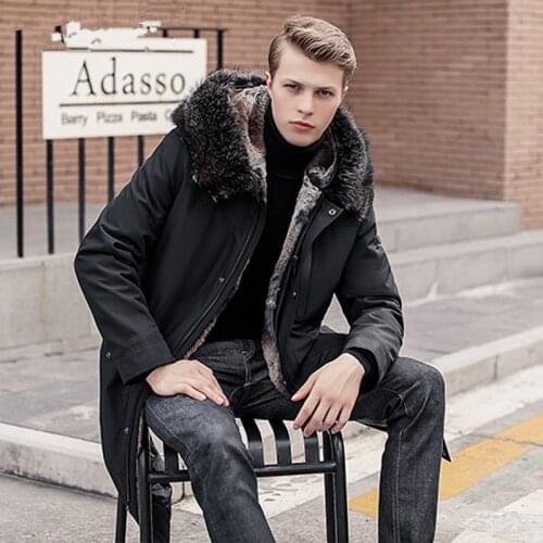 Parka Mens Winter Goose Down Jacket Real Rabbit Fur Coat Hooded Raccoon Fur Collar Warm Parkas Men 2019 1916 KJ3112