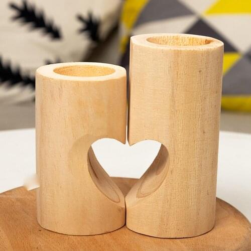 Heart-shaped Hollow Wooden Candlestick Candle Holder Stand Party Home Decor