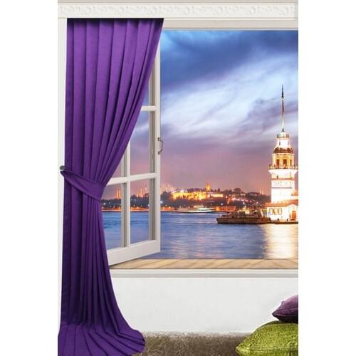 Nature Curtain Fabric Lace-Up Canvas Pleated Backdrop Curtain Purple 90x260 cm