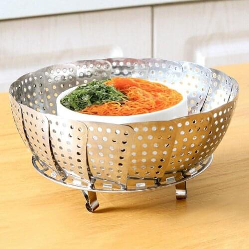 Sale 1PC Stainless Steel Steamers Practical Telescopic Steaming Basket Buns Dumplings Food Fruit Vegetable Dish Steamer 10200B