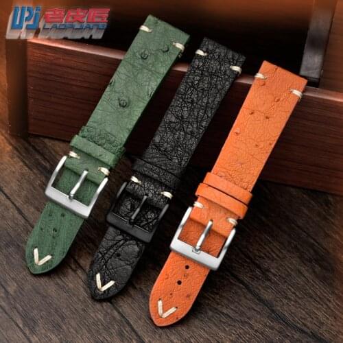Retro ostrich leather watchband for R-olex S-e-iko Green Water Ghost O-m-ega seahorse watch belt 20 22mm mens watch strap chain