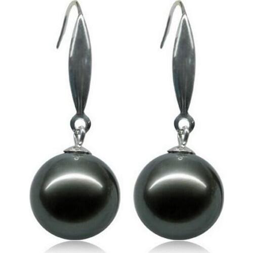 Sterling Natural 11mm Tahitian genuine black peacock pearl earring AAA sy808