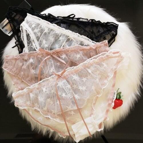 Sexy Womens Underwear Lace Panties Low Waist Sexy Underpants Seamless Panties Female Lingerie Briefs Girl Transparent Brief-L