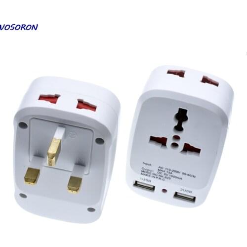 Universal International Plug Adapter 2 USB Port World Travel AC Power Charger Adapter EU & UK Converter With LED