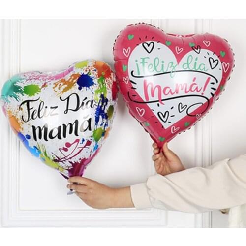 5pcs New 18inch Printed Spanish Mother Foil Balloons Mothers Day Heart Shape I Love You Mama Balloon Gifts Birthday Decoratio