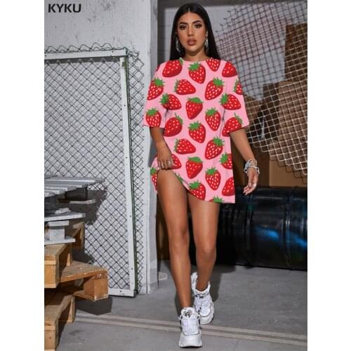 KYKU Strawberry T Shirt Women Harajuku T-shirts 3d Red Summer Womens Clothing Short Sexy New High Quality