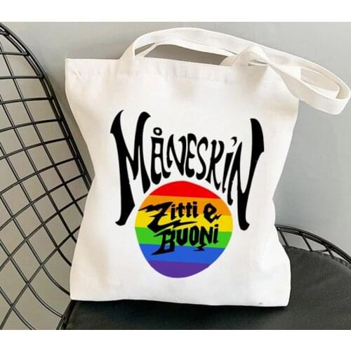 Shopper Maneskin zitti e buoni Diversity Rainbow Pride Month Bag Harajuku women Shopping Bag Canvas Tote Bag Shoulder Lady Bag