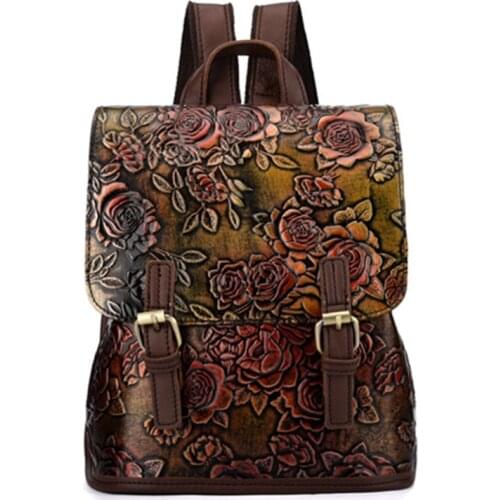 Female Vintage Embossed Handmade Womens Big Hand bag Lady Shoulder Genuine Leather Backpack Women High Capacity Wipe color Bags