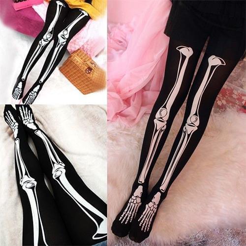 Frauen Womens Sexy Black Skeleton Tattoo Socks Pantyhose Stockings Tights Leggings medias de compresion колгоьки женские