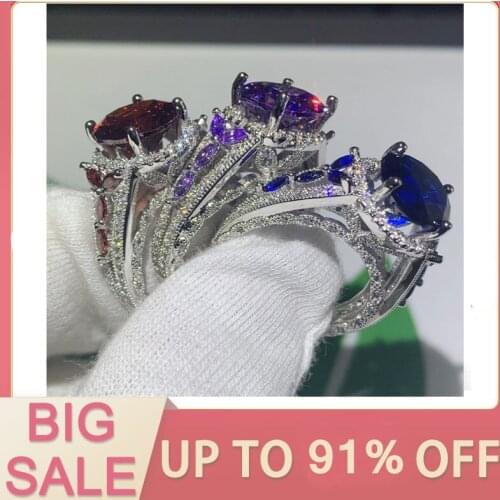 Size 5-12 Drop Shipping Hot Sale Vintage Jewelry 925 Sterling Silver Round Amethyst Gemstones Wedding Band Ring For Women Gift