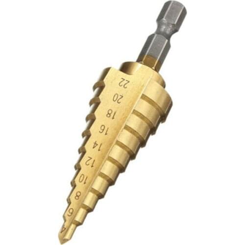 1Pcs High-speed Steel Step Cone Dril Bit 4-22MM HSS Hexagonal Shank Titanium Step Cone Drill Bit for Drilling Hole Step Dril Bit