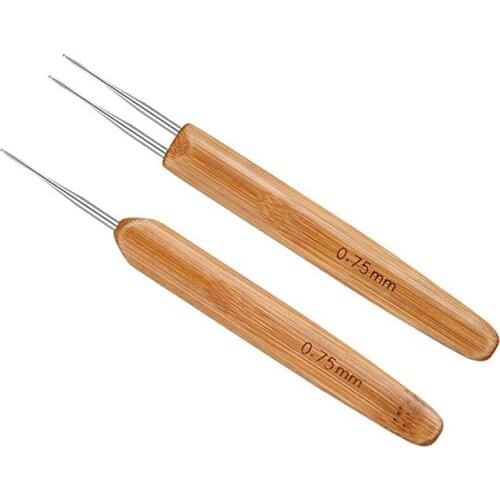 2 Packs Bamboo Dreadlocks Crochet Hooks Locs Hair Weaving Needle 0.75mm Crochet Hook Lock Steel Dreads Tools for Braid Craft