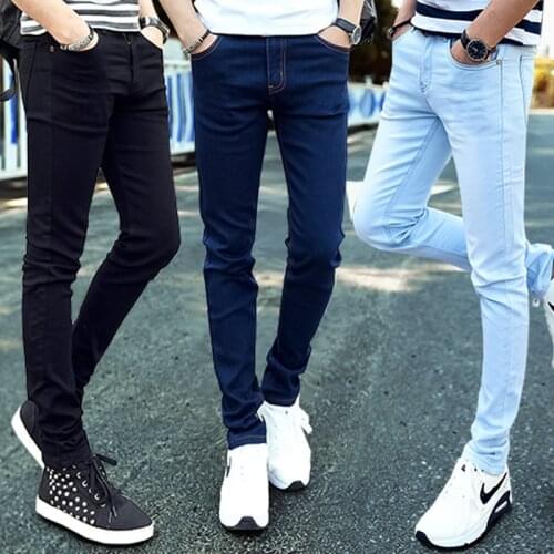 5 Colors 2021 New Korean Slim Fit Feet Stretch Jeans Mens Blue Pencil Pants Black Skinny Jeans Mens High Waist Jeans