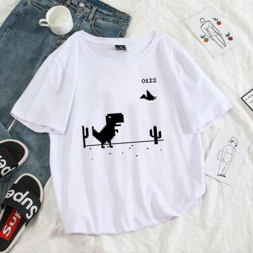 90s Girl Harajuku Tshirt Ladies O-neck short sleeve T shirt Cartoon T shirt Women Dinosaur Fun print T-shirt
