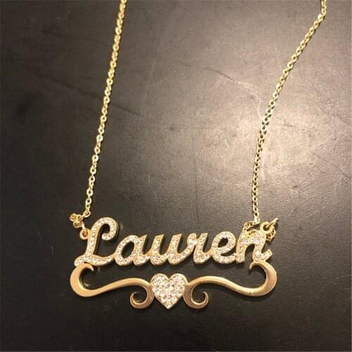 AurolaCo Mothers Day Gift Heart With Personalized Name Necklace Custom Stainless Steel Gold Letter Jewelry Gift