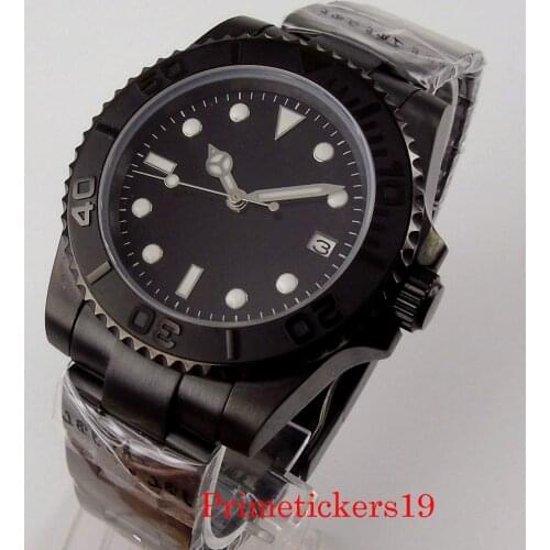 Automatic 40mm Mens Wristwatch BLIGER 24 Jewels NH35 MIYOTA 8215 Sterile Black PVD Sapphire Glass Auto Date Oyster Bracelet