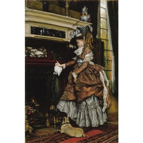 Free shipping classical court figure girl baking oven dog oil painting canvas prints on canvas wall art decoration picture