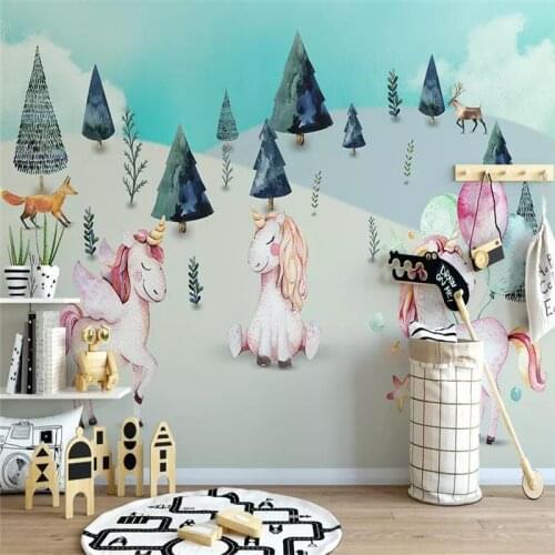 Seamless wallpaper Unicorn hand-painted childrens wall custom large wallpaper murals 3D photo wall manufacturers wholesale