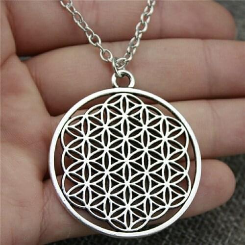 Necklaces For Women The Flower Of Life, The Seed Of Life Pendant Necklace 47x42mm Silver Plated Color Vintage Jewelry