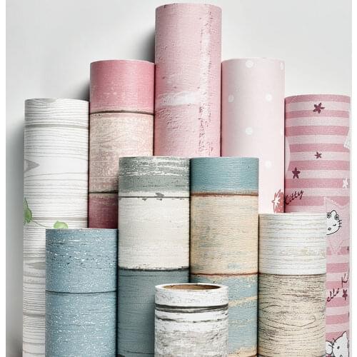 DIY Decorable Film PVC Self Adhesive Waterproof Wallpaper Wood Stripe Wall Stickers for Wardrobe Furnitures Renovation Paster