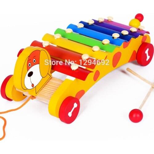 Childrens wooden xylophone Toy Musical Instrument Baby Drag Animal Dog Xylophone & Caterpillar Xylophone Noise Maker toy voice