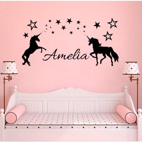 Stars Unicorn Wall Decal Custom Personal Name Sticker Baby Bedroom Nursery Wall Art Poster Vinyl Mural B535