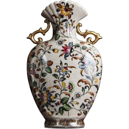 European Style Binaural Vase Ceramic Antique Home Accessories Classical American Ornaments New Chinese Antique Luxury vase crack