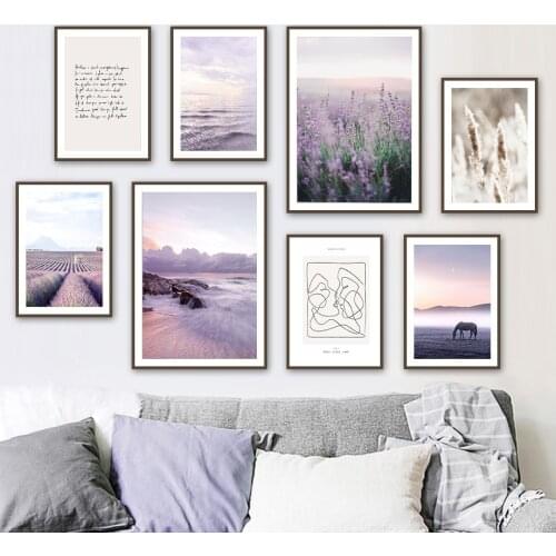 Purple Lavender Sea Reed Horse Line Quote Wall Art Canvas Painting Nordic Posters And Prints Wall Pictures For Living Room Decor