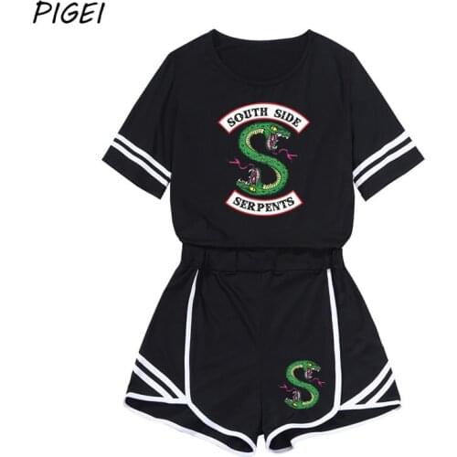 South Side Serpents Riverdale T Shirt Shorts Two-Piece Girls Summer Riverdale Clothing shirts Short Sleeve Women Running Suits