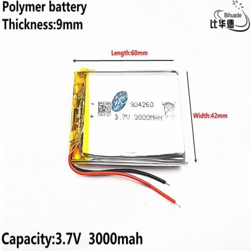 Good Qulity 3.7V,3000mAH 904260 Polymer lithium ion / Li-ion battery for tablet pc BANK,GPS,mp3,mp4