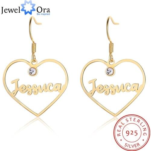 JewelOra 925 Sterling Silver Custom Name Earrings with 2 Birthstones Personalized Letters Drop Earrings for Women Birthday Gifts