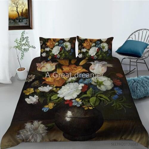 3D Oil Painting Plants Bedding Set With Pillowcase Luxury Home Textiles Accep Drop Ship Wholesaler Fashion Flowers Duvet Cover