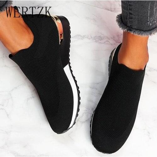 Running Shoes Spring 2021 Womens Sneakers Slip On Knitted Breathable Ladies Casual Sock Shoe Large Size Female Flats Vulcanized