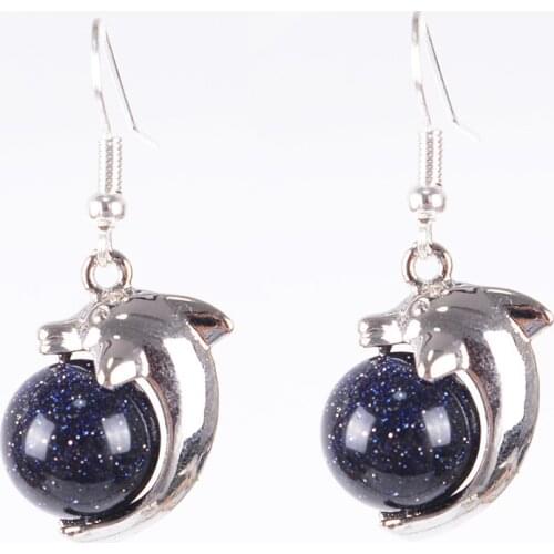 Natural Stone Crystal Round Beads Suitable Silver Color Dolphin Shape Earring Mixed Colors for Women Lucky Jewelry R404-R414