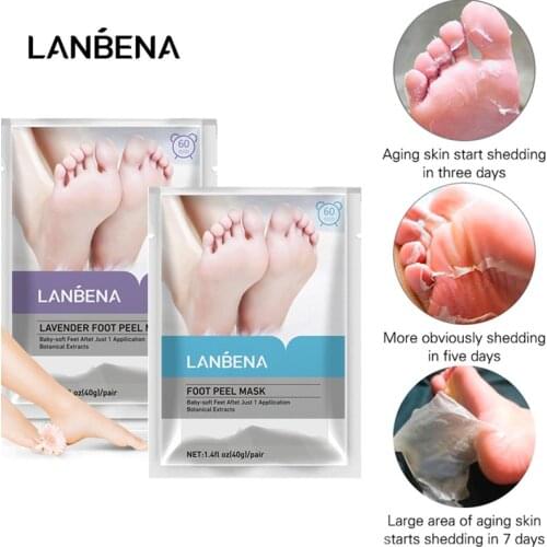 LANBENA Foot Peel Mask for Legs Feet Mask Scrub Exfoliating Socks Pedicure Whitening Moisturizing Anti Crack Heel 2 Pcs